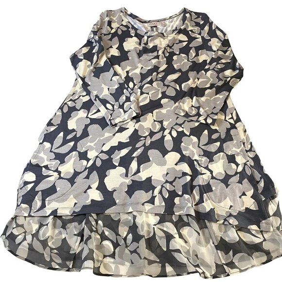 LOGO by Lori Goldstein Tunic with Pockets Sheer Underlay/Hem Gray Floral Size S - Picture 3 of 9